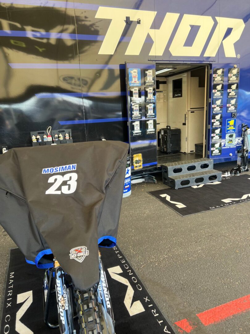 Thor race trailer and covered Mosiman 23 bike